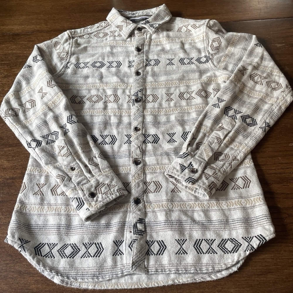 Depart West Men's Small Polar Fleece Shirt Aztec Print Button Up Western EUC
